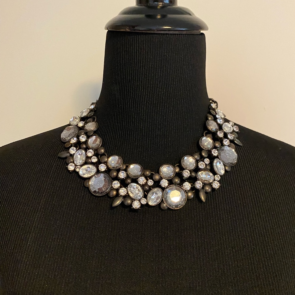 Black And Crystal Bib Statement Necklace